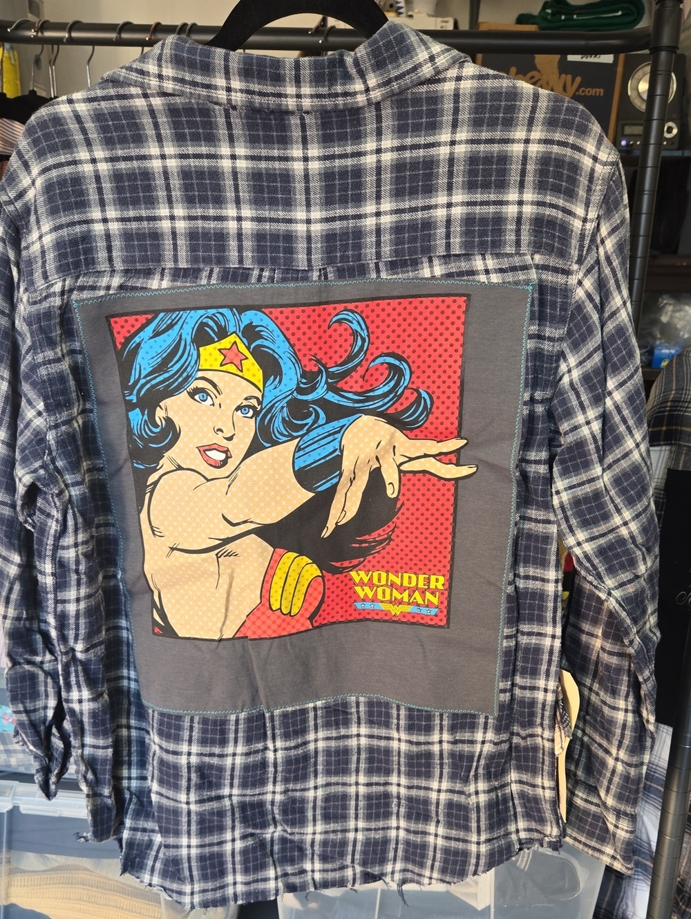 Wonder Woman Plaid Button-Down Shirt Jacket - Blue